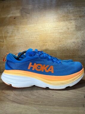 Hoka One One Bondi 8 Womens Size 11.5 Running Shoes Sneakers Blue Orange